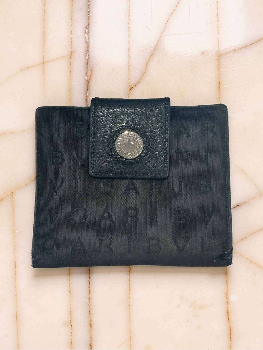 BVLGARI Logomania Black Canvas & Leather Compact Bifold Wallet